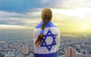 Israel flag at sunset